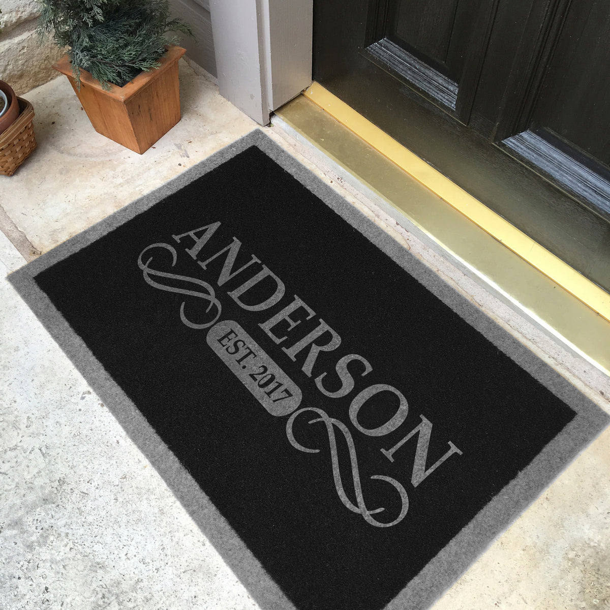Infinity Custom Mats™ All-Weather Personalized Door Mat - STYLE: ANDERSON COLOR: BLACK / GREY - rugsthatfit.com