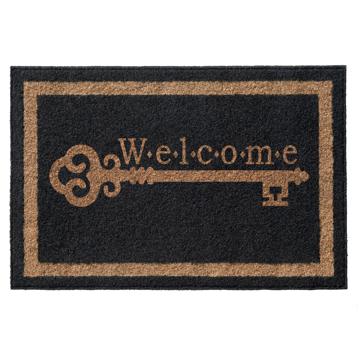Infinity Custom Mats™ All-Weather Door Mat - STYLE: VINTAGE KEY WELCOME COLOR:BLACK - rugsthatfit.com