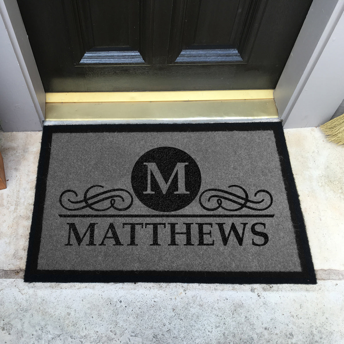 Infinity Custom Mats™ All-Weather Personalized Door Mat -.STYLE: MATTHEWS COLOR: GREY / BLACK - rugsthatfit.com