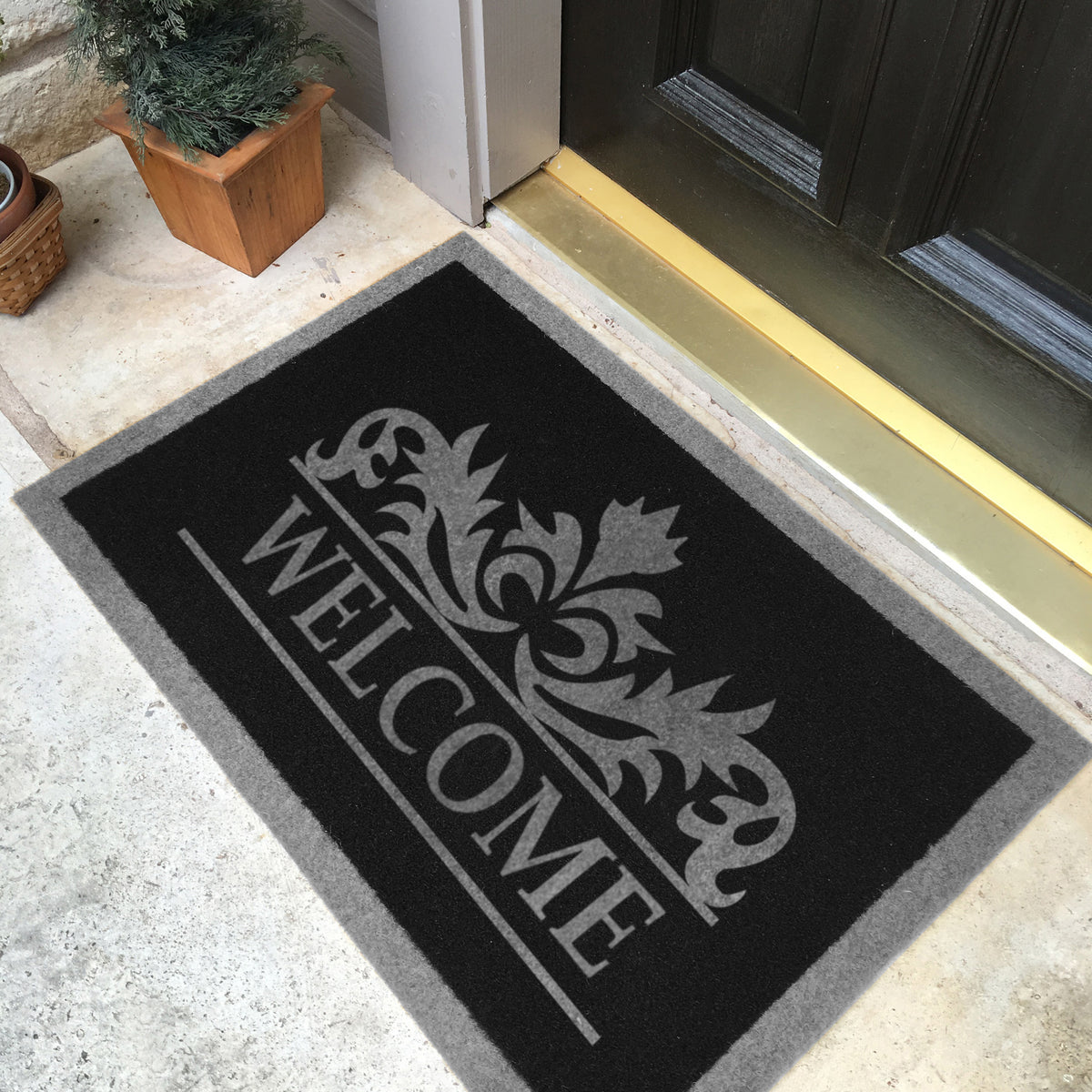 Infinity Custom Mats™ All-Weather Personalized Door Mat - STYLE: MURPHY COLOR: BLACK / GREY - rugsthatfit.com