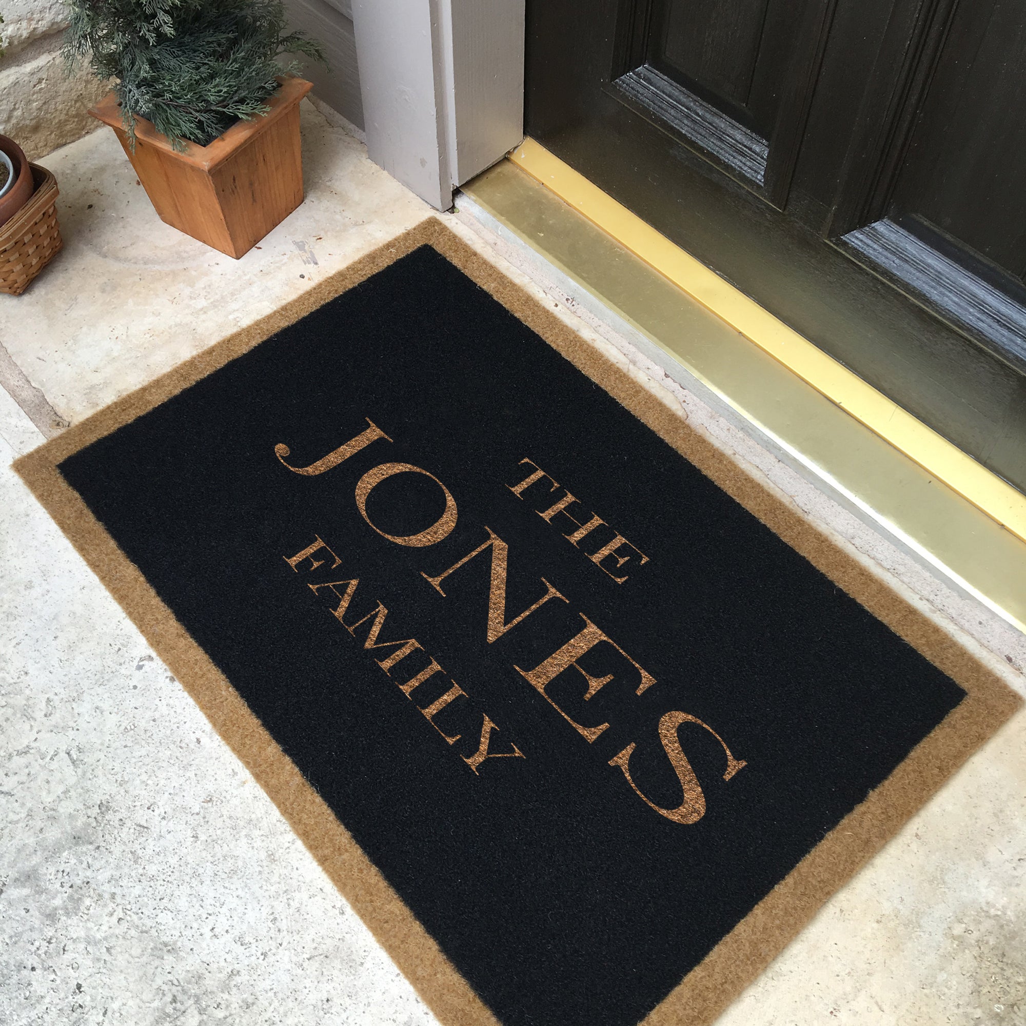 Infinity Custom Mats™ All-Weather Personalized Door Mat - STYLE: FAMILY COLOR:BLACK - rugsthatfit.com