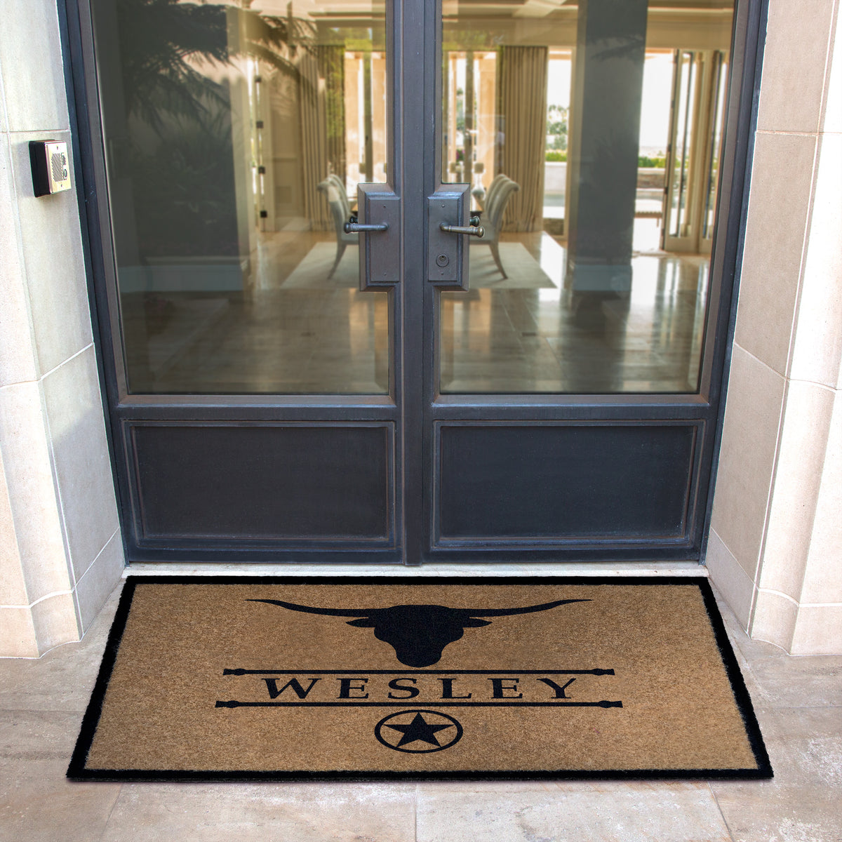 Infinity Custom Mats™ All-Weather Personalized Door Mat - STYLE: WESLEY COLOR:TAN - rugsthatfit.com