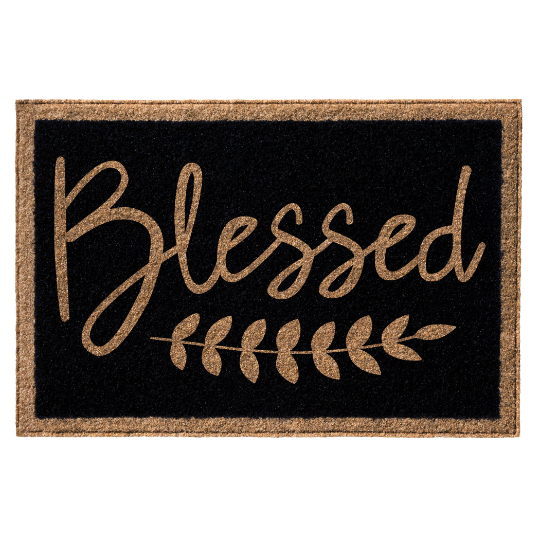 Infinity Custom Mats™ All-Weather Door Mat - STYLE: BLESSED COLOR: BLACK - rugsthatfit.com