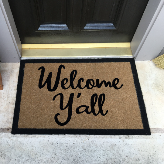 Infinity Custom Mats™ All-Weather Door Mat - STYLE: WELCOME Y'ALL   COLOR: TAN - rugsthatfit.com