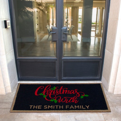Custom all weather infinity doormat in black and tan, fade and shed resistant, perfect for front doors, and high traffic outdoor areas by RugsThatFit