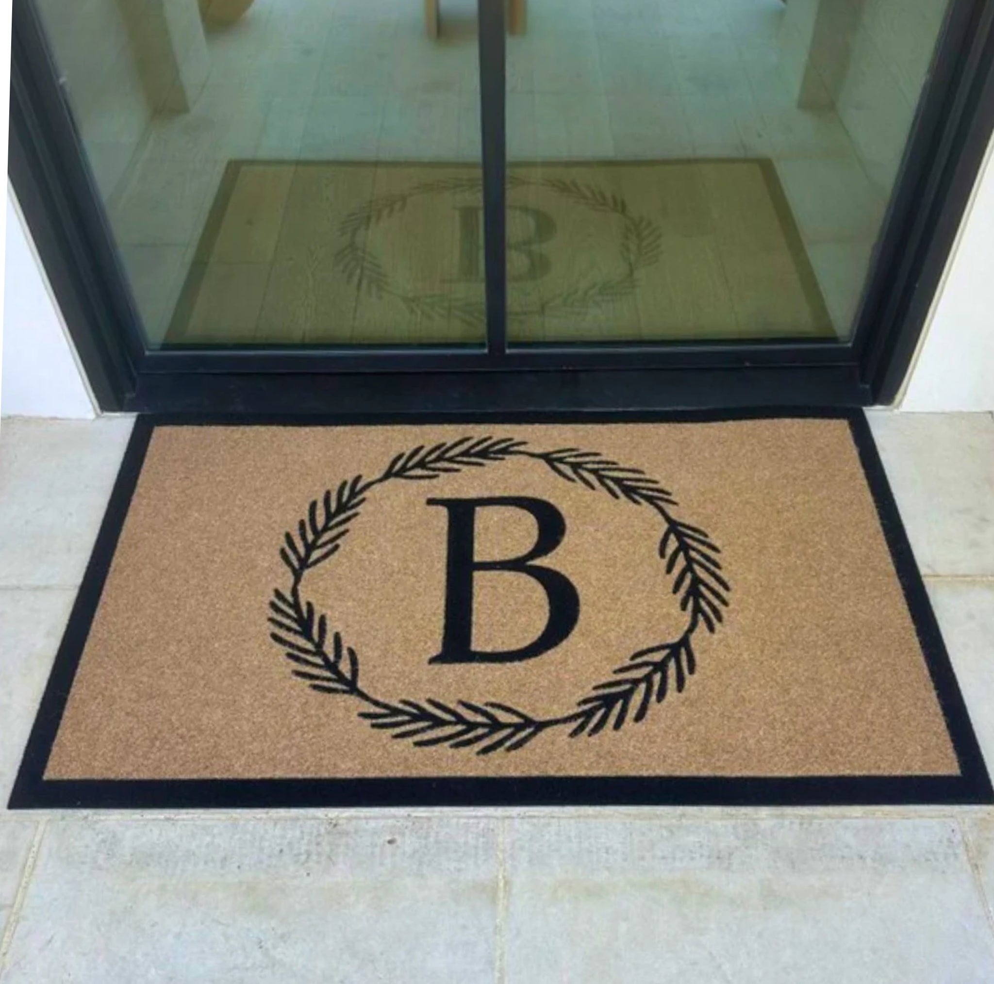 Infinity Custom Mats™ All-Weather Door Mat - STYLE: MONOGRAM BRUSH WREATH COLOR: TAN