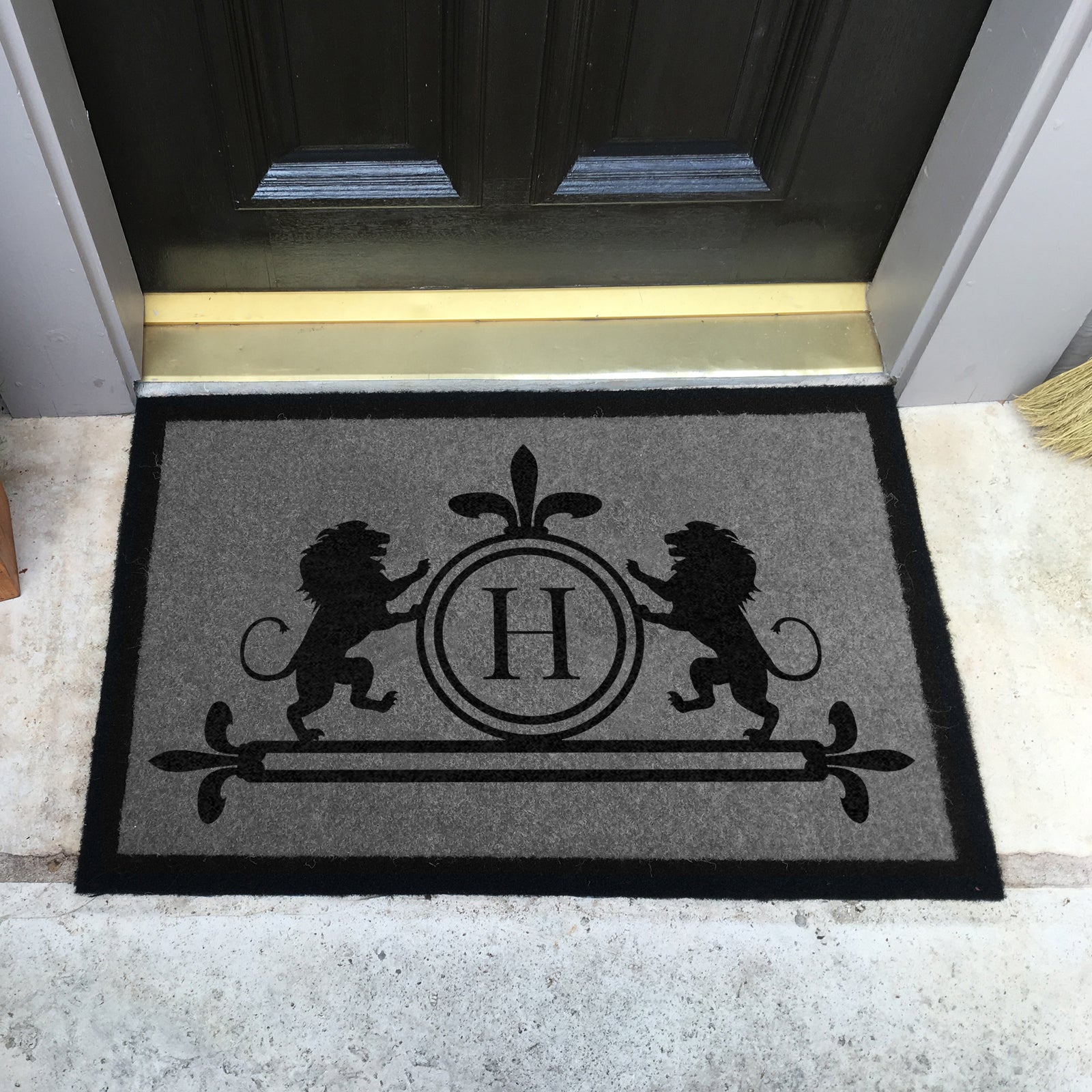 Custom all weather infinity doormat in black and tan, fade and shed resistant, perfect for front doors, and high traffic outdoor areas by RugsThatFit