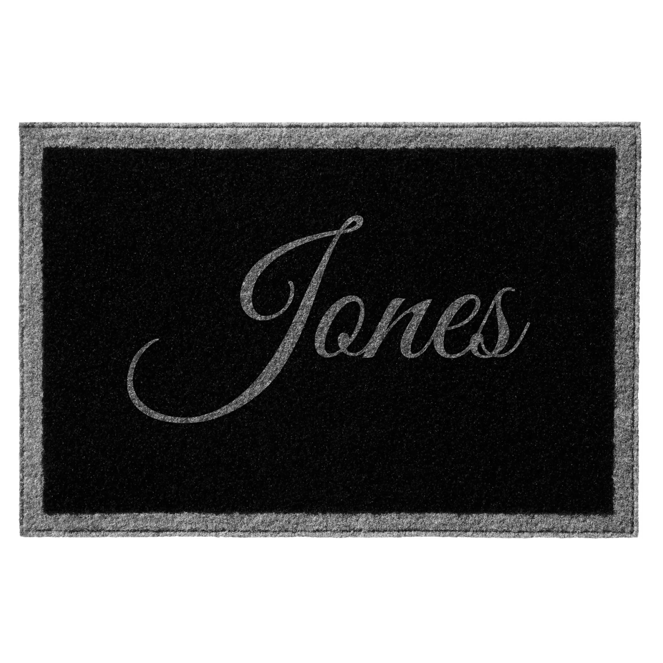Infinity Custom Mats™ All-Weather Personalized Door Mat - STYLE: SINGLE FAMILY NAME COLOR: BLACK W/ GREY