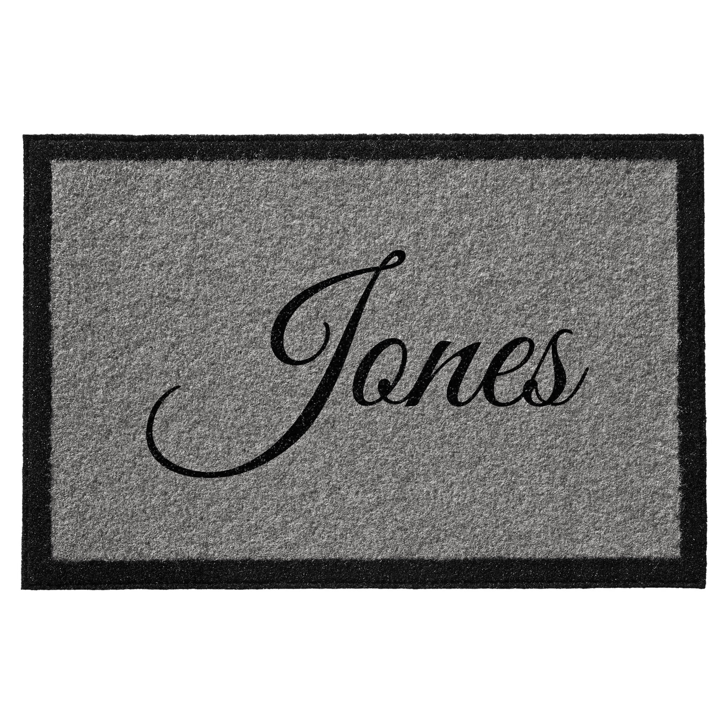 Infinity Custom Mats™ All-Weather Personalized Door Mat - STYLE: SINGLE FAMILY NAME COLOR: GREY W/ BLACK