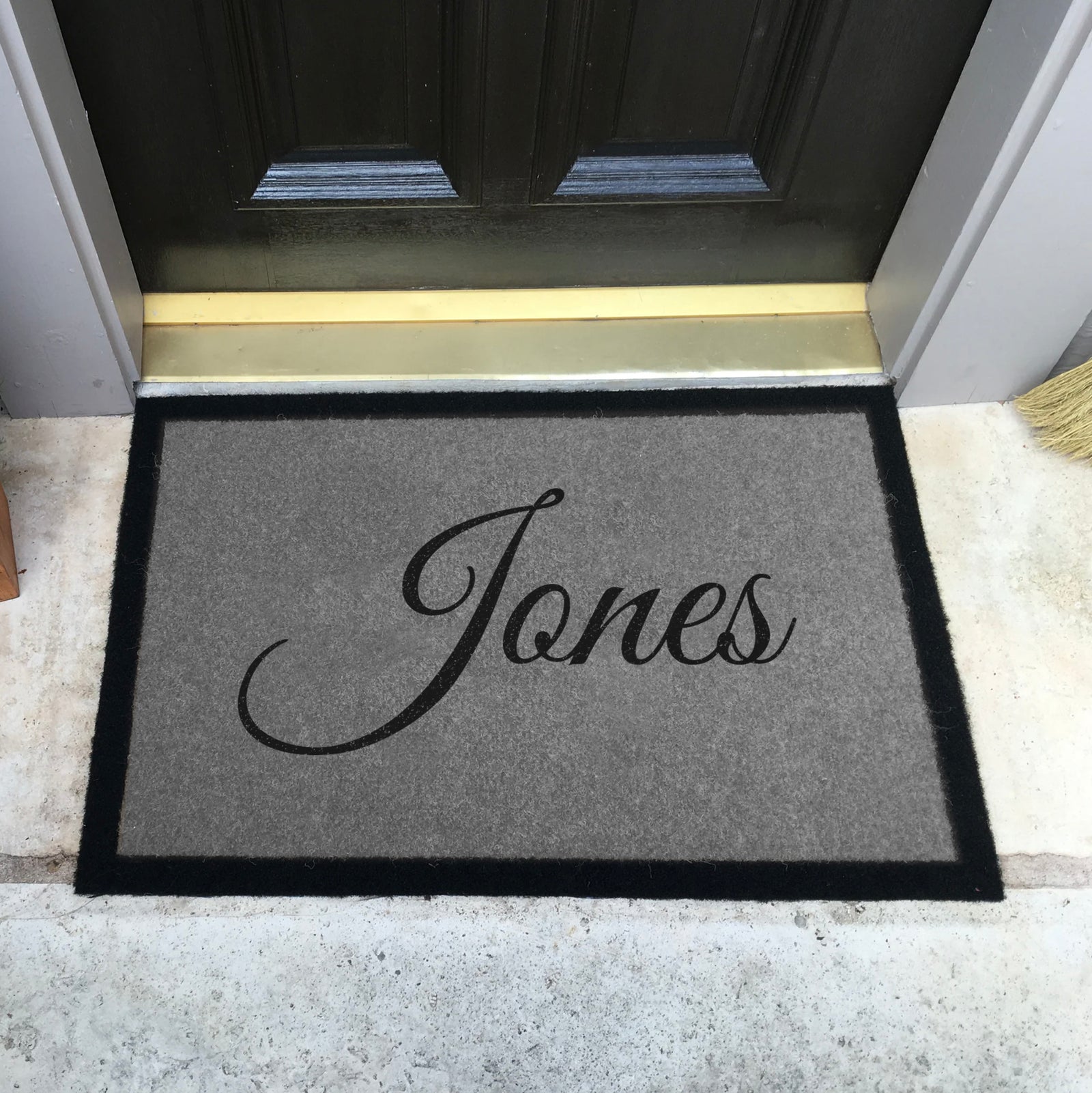 Custom all weather infinity doormat in black and tan, fade and shed resistant, perfect for front doors, and high traffic outdoor areas by RugsThatFit