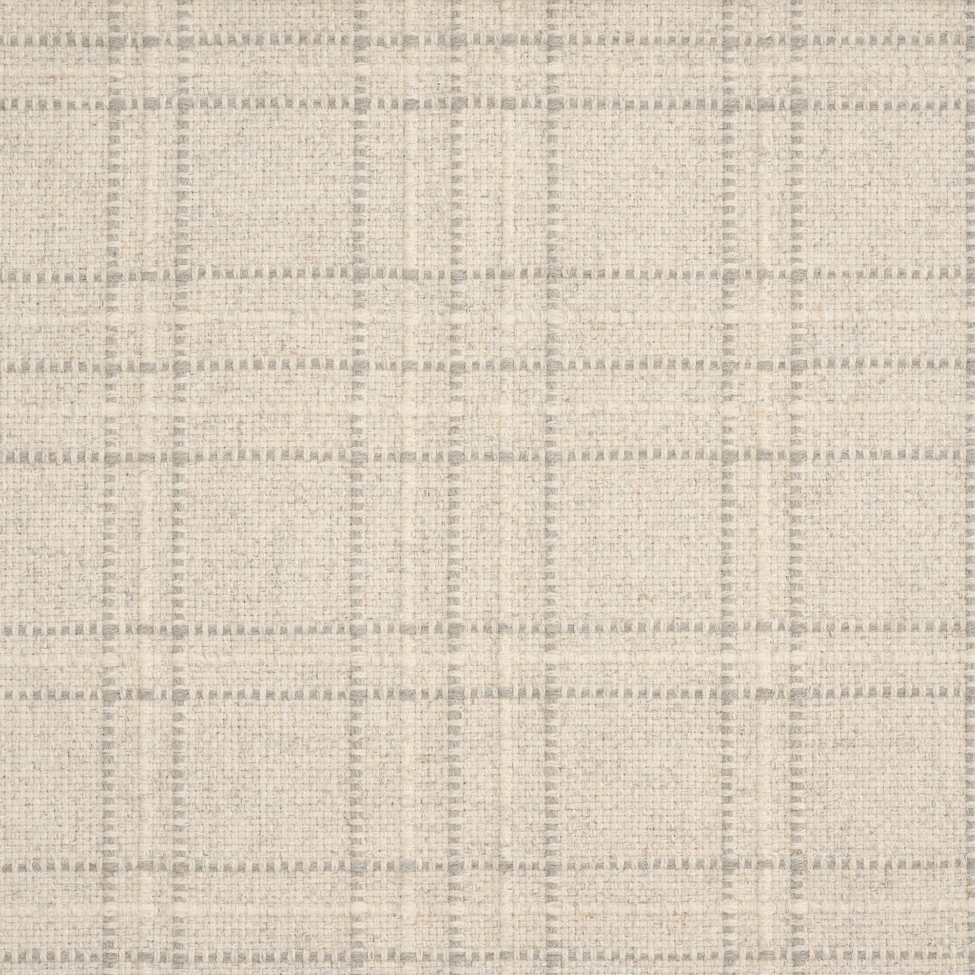 A close-up of a woven fabric texture in a warm off-white or beige tone with a subtle light gray windowpane plaid pattern.