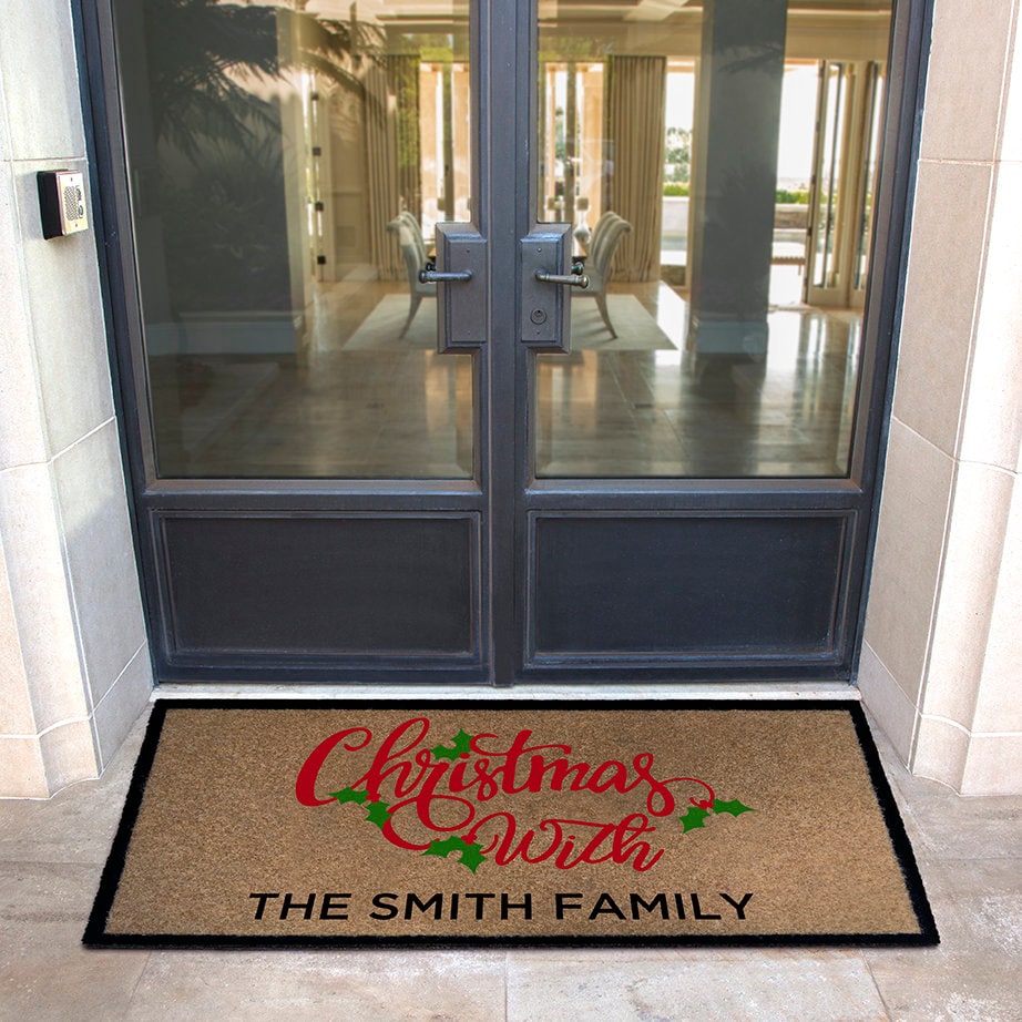Infinity Custom Mats™ All-Weather Personalized Door Mat - STYLE: TAN - CHRISTMAS WITH FAMILY