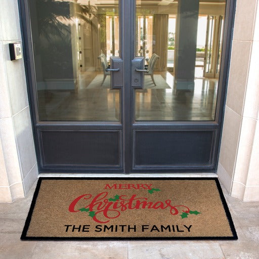 Infinity Custom Mats™ All-Weather Personalized Door Mat - STYLE: TAN - MERRY CHRISTMAS FAMILY