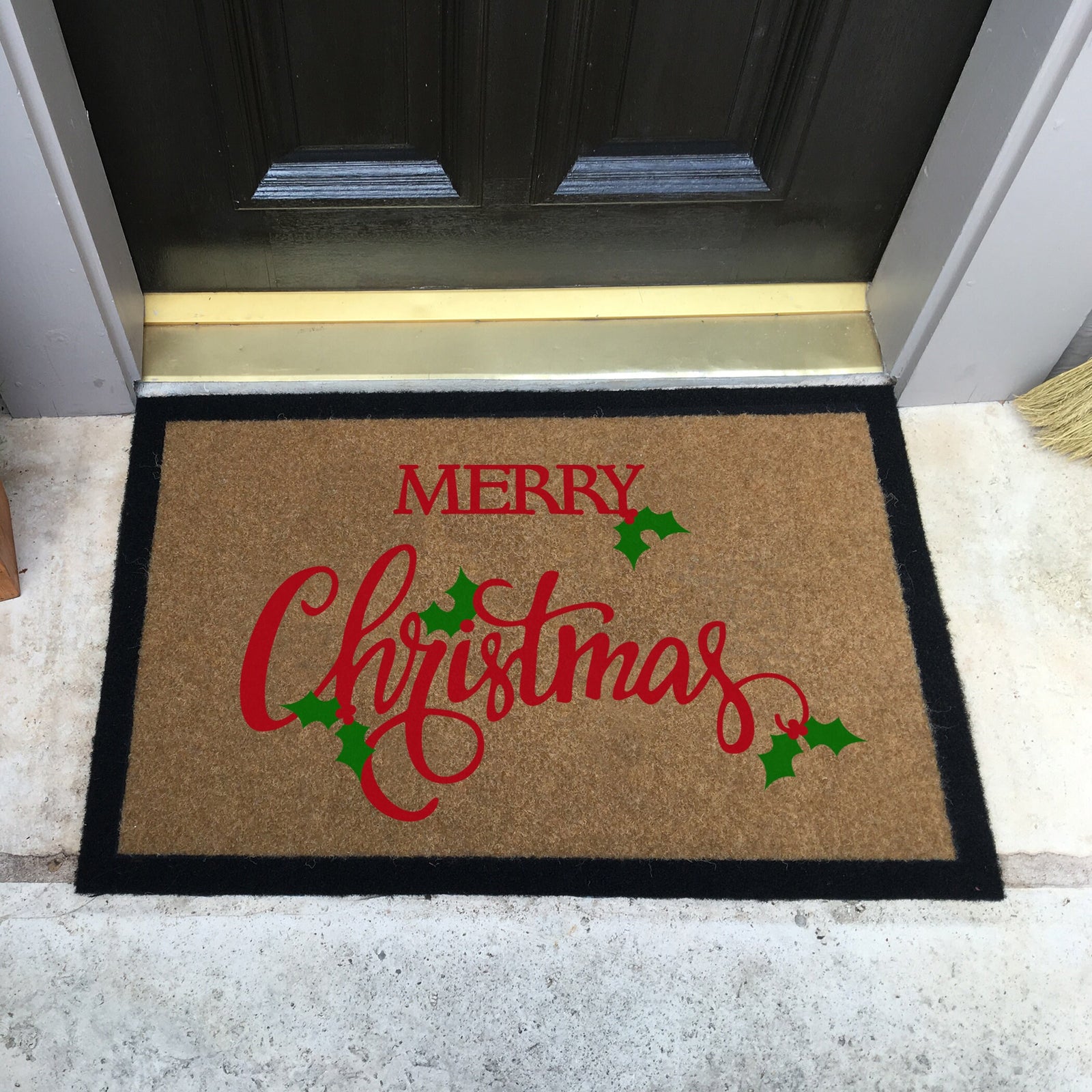 Custom all weather infinity doormat in black and tan, fade and shed resistant, perfect for front doors, and high traffic outdoor areas by RugsThatFit