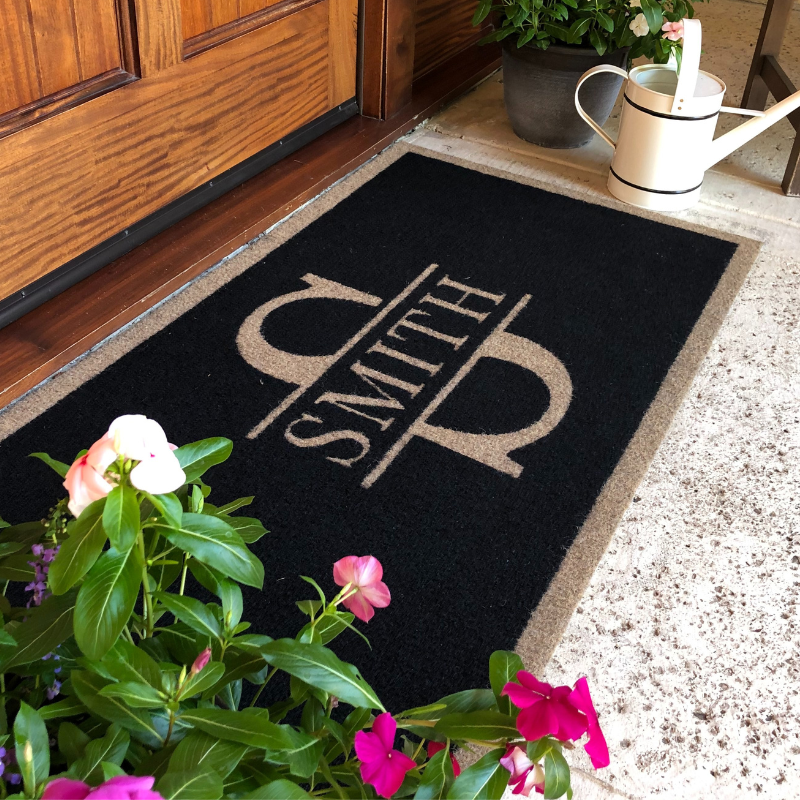 Black personalized doormat