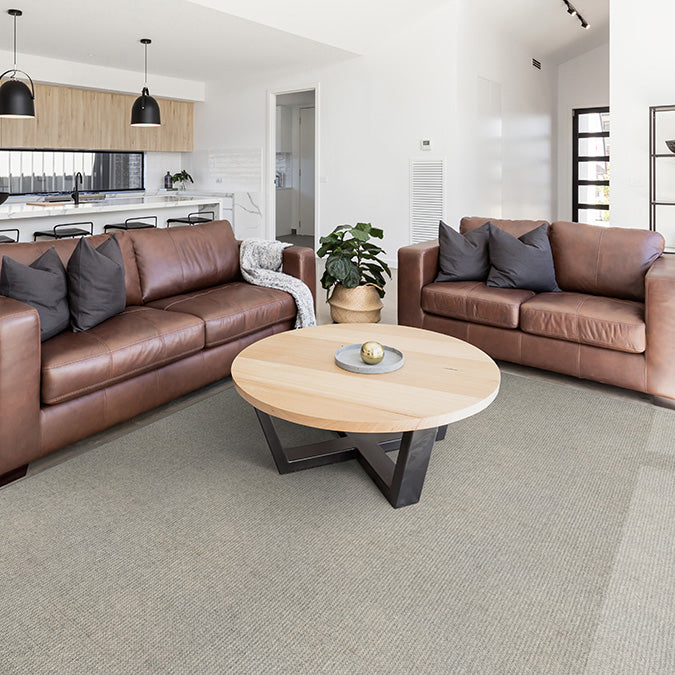 living room with light grey area rug