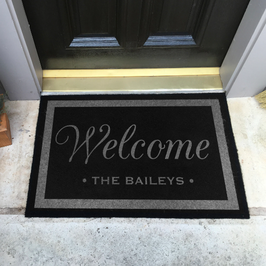 Infinity Custom Mats™ All-Weather Personalized Door Mat - STYLE: WELCOME BAILEYS  COLOR : BLACK / GREY - rugsthatfit.com