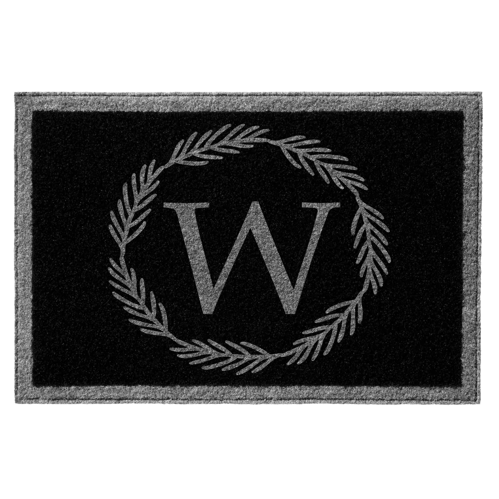Infinity Custom Mats™ All-Weather Door Mat - STYLE: MONOGRAM BRUSH WREATH COLOR: BLACK / GREY - rugsthatfit.com
