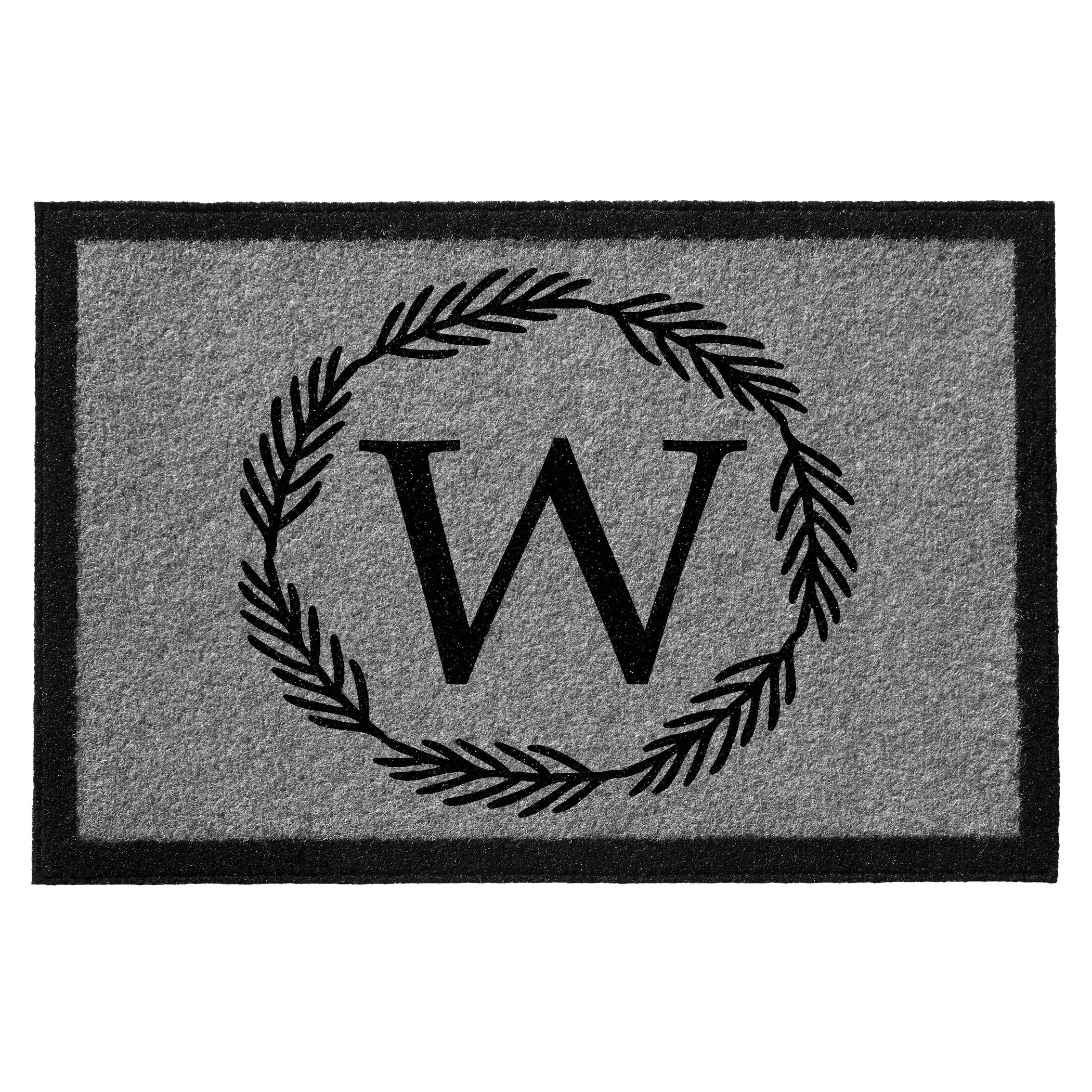 Infinity Custom Mats™ All-Weather Door Mat - STYLE: MONOGRAM BRUSH WREATH COLOR: GREY / BLACK - rugsthatfit.com