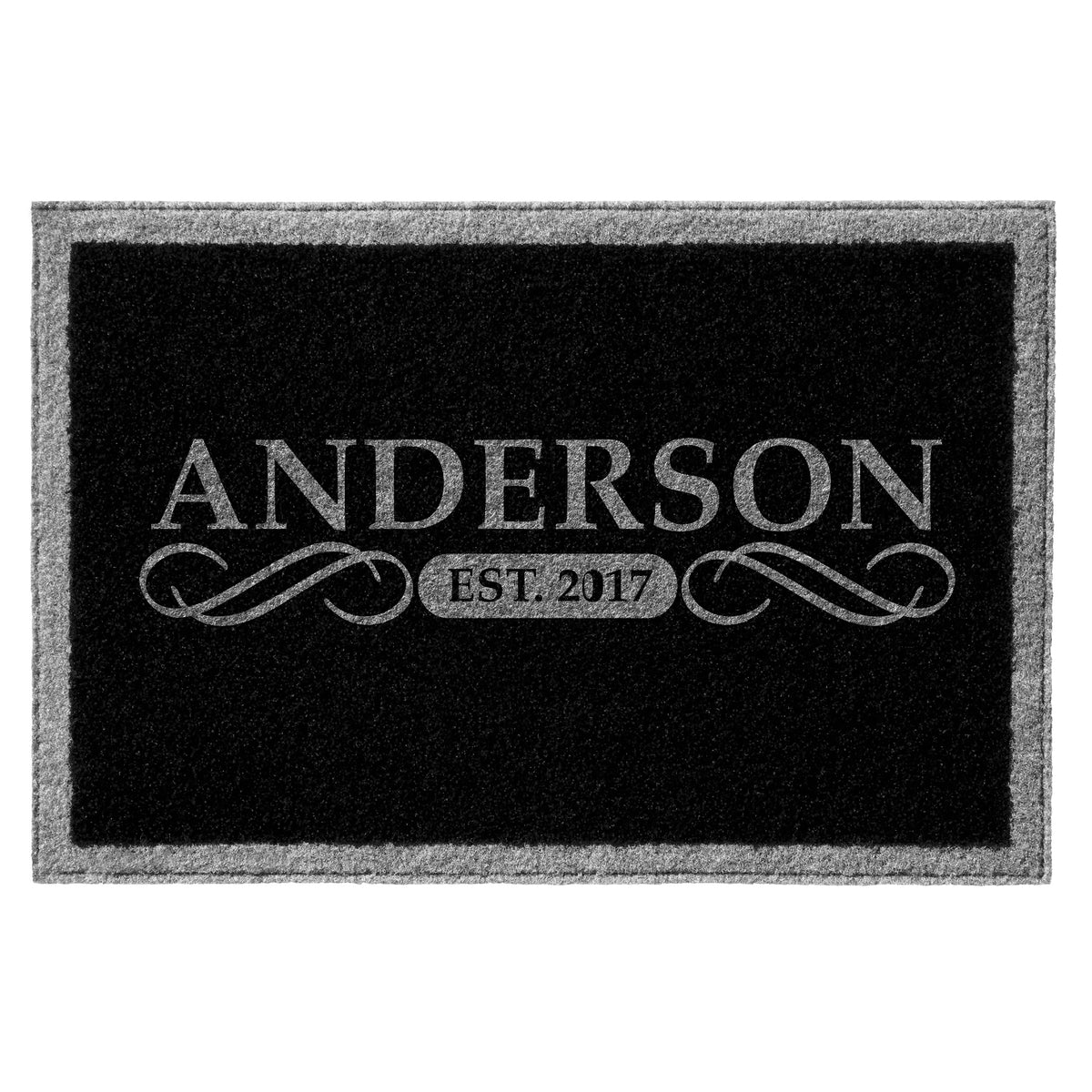 Infinity Custom Mats™ All-Weather Personalized Door Mat - STYLE: ANDERSON COLOR: BLACK / GREY - rugsthatfit.com