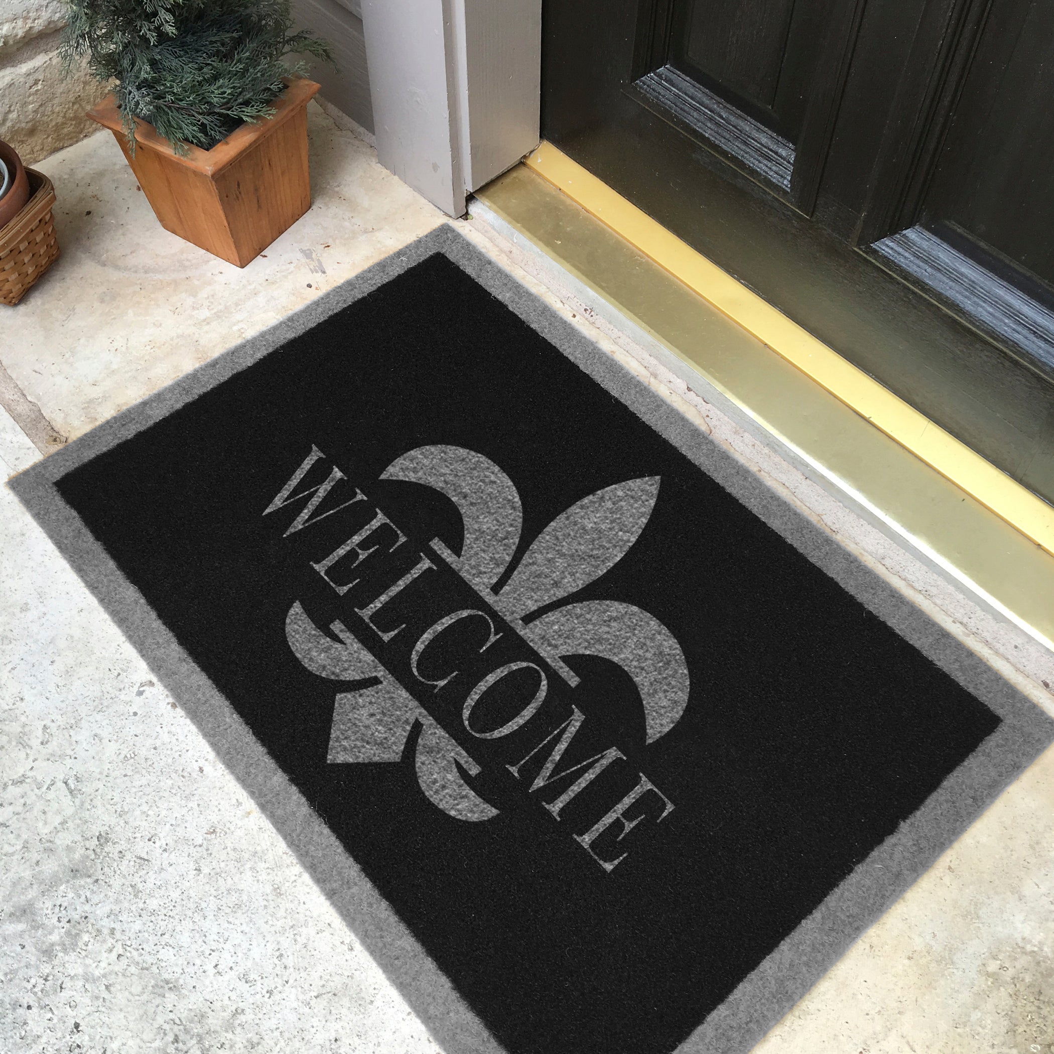 Infinity Custom Mats™ All-Weather Personalized Door Mat - STYLE: WALLACE  COLOR: BLACK / GREY - rugsthatfit.com