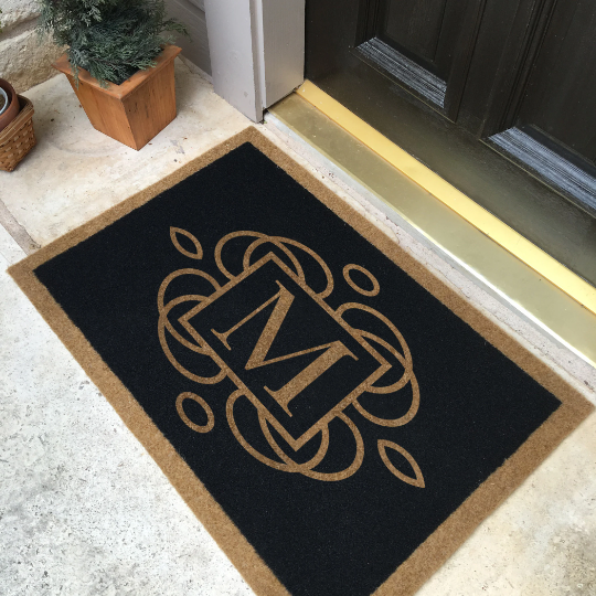 Infinity Custom Mats™ All-Weather Personalized Door Mat - STYLE: Floral Monogram COLOR: BLACK - rugsthatfit.com