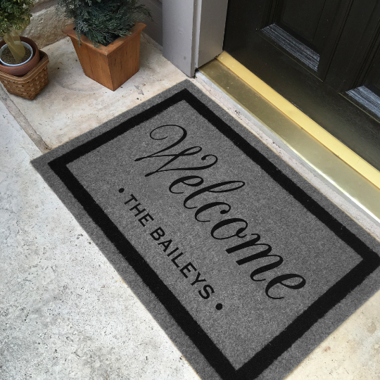 Infinity Custom Mats™ All-Weather Personalized Door Mat - STYLE: WELCOME BAILEYS  COLOR : GREY / BLACK - rugsthatfit.com