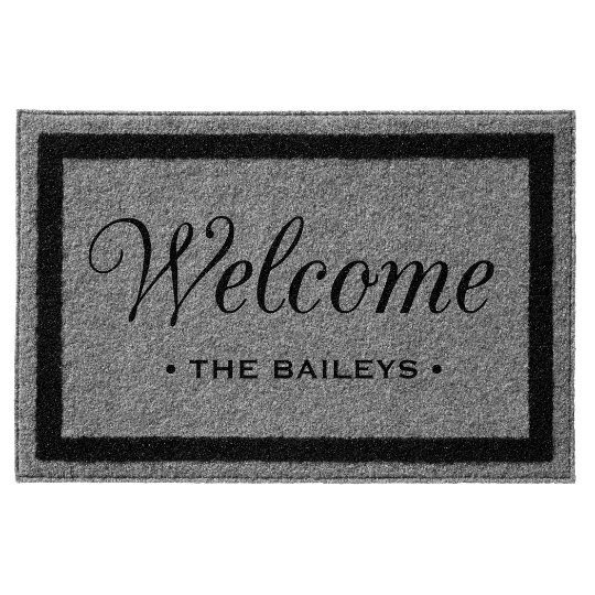 Infinity Custom Mats™ All-Weather Personalized Door Mat - STYLE: WELCOME BAILEYS  COLOR : GREY / BLACK - rugsthatfit.com