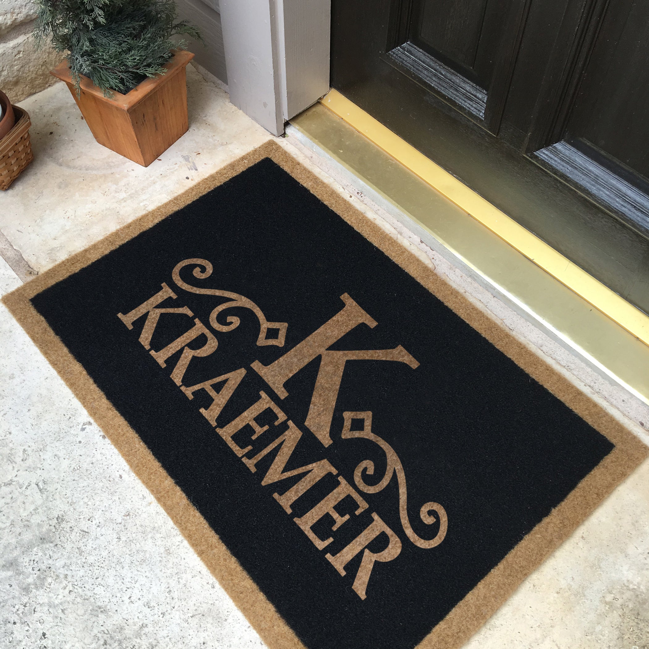 Infinity Custom Mats™ All-Weather Personalized Door Mat - STYLE: KRAMER COLOR: BLACK - rugsthatfit.com