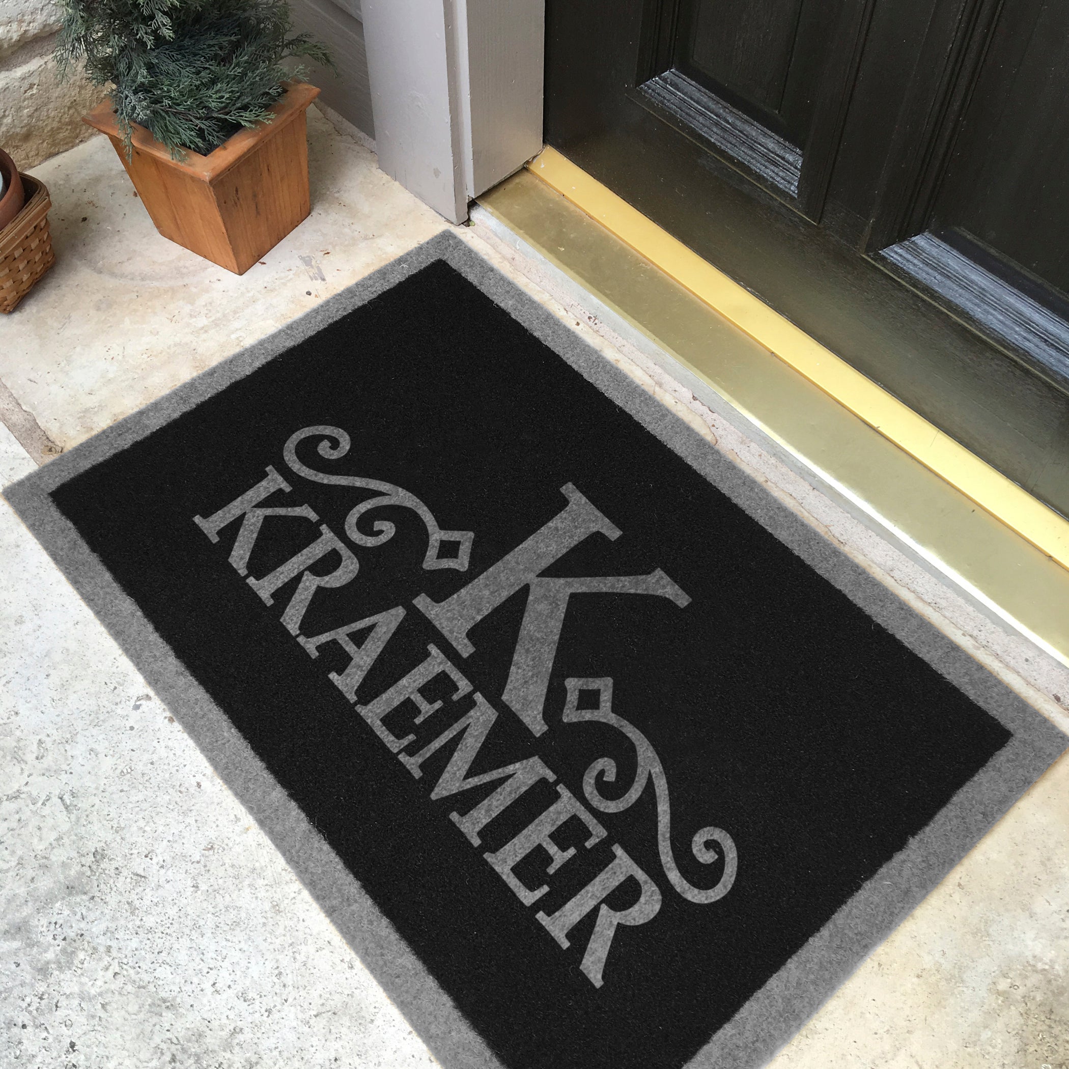 Infinity Custom Mats™ All-Weather Personalized Door Mat - STYLE: KRAMER COLOR: BLACK / GREY - rugsthatfit.com