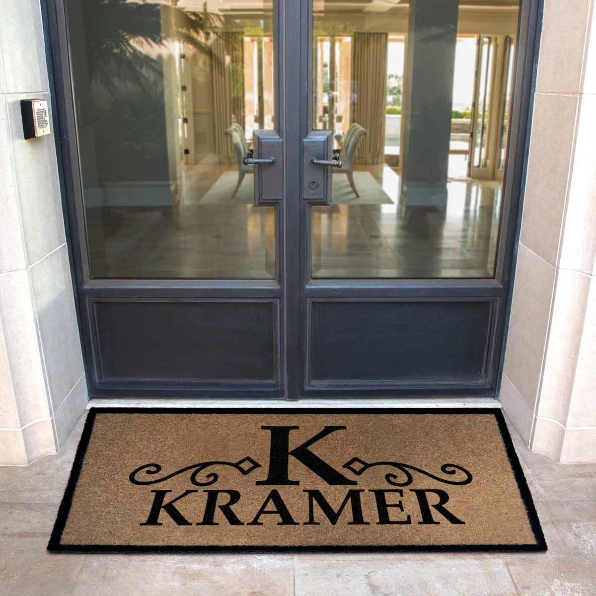 Infinity Custom Mats™ All-Weather Personalized Door Mat - STYLE: KRAMER COLOR: TAN - rugsthatfit.com