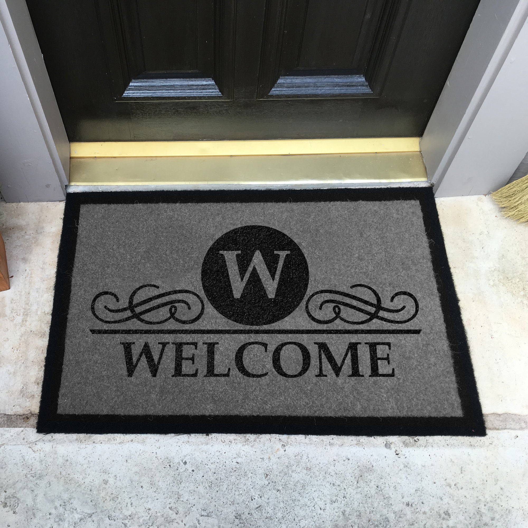 Infinity Custom Mats™ All-Weather Personalized Door Mat -.STYLE: MATTHEWS COLOR: GREY / BLACK - rugsthatfit.com