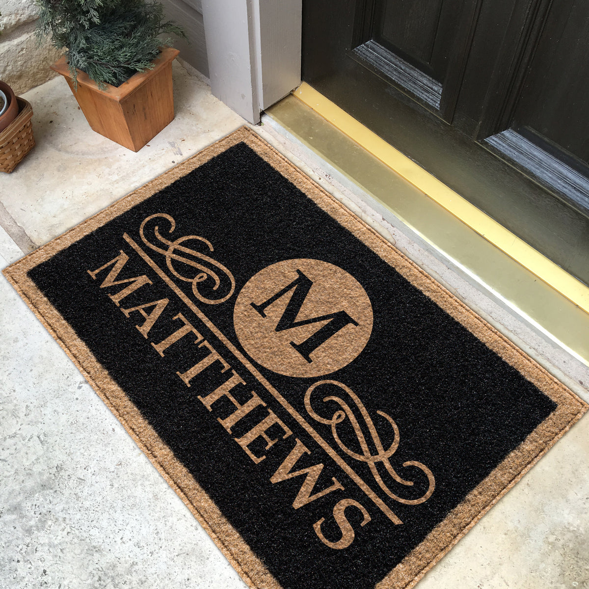 Infinity Custom Mats™ All-Weather Personalized Door Mat -.STYLE: MATTHEWS COLOR:BLACK - rugsthatfit.com