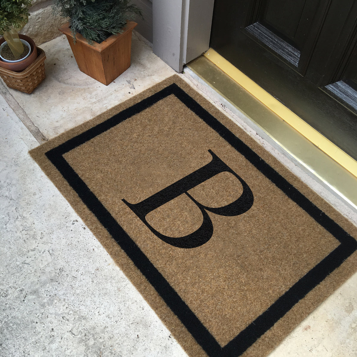 Infinity Custom Mats™ All-Weather Personalized Door Mat - STYLE: FARMHOUSE MONOGRAM COLOR:TAN - rugsthatfit.com