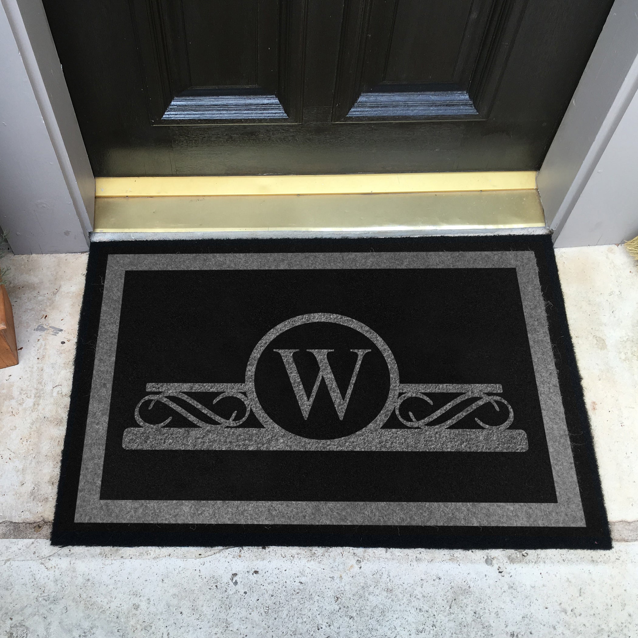 Infinity Custom Mats™ All-Weather Personalized Door Mat - STYLE: MONOGRAM   COLOR:  BLACK / GREY - rugsthatfit.com
