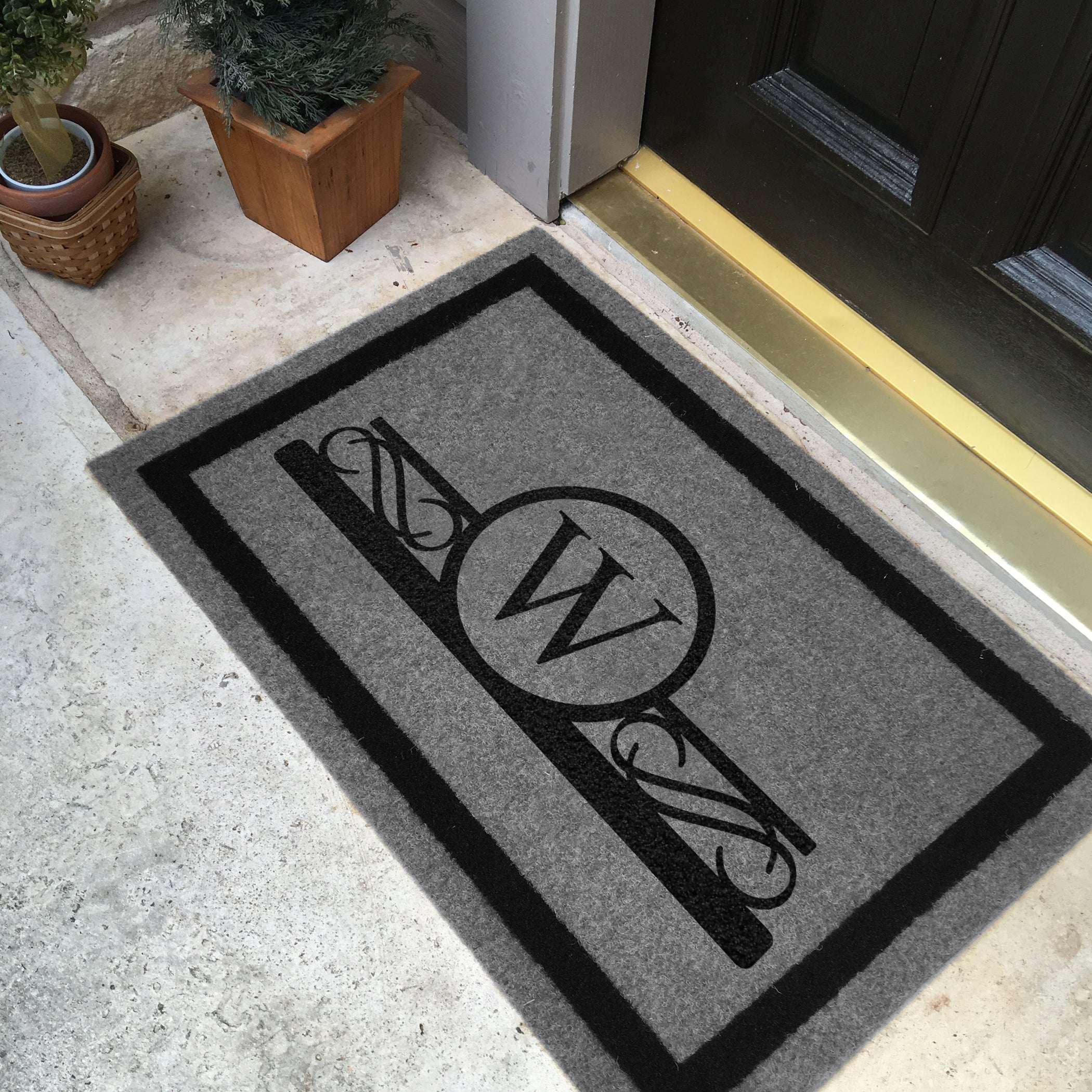 Infinity Custom Mats™ All-Weather Personalized Door Mat - STYLE: MONOGRAM   COLOR:  GREY / BLACK - rugsthatfit.com