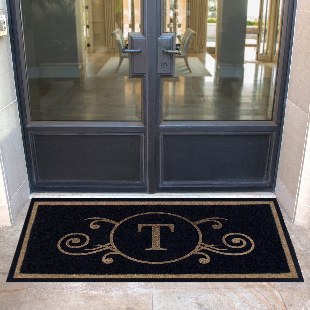 Infinity Custom Mats™ All-Weather Personalized Door Mat - STYLE: MONOGRAM SCROLL COLOR:BLACK - rugsthatfit.com