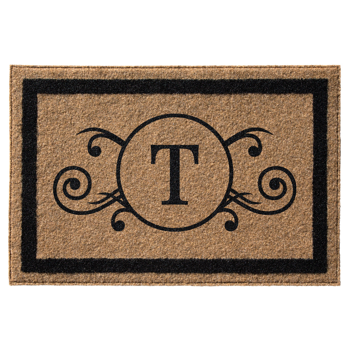 Infinity Custom Mats™ All-Weather Personalized Door Mat - STYLE: MONOGRAM SCROLL COLOR:TAN - rugsthatfit.com