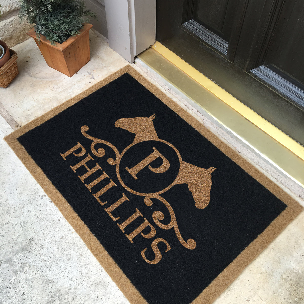 Infinity Custom Mats™ All-Weather Personalized Door Mat - STYLE: PHILIPS COLOR:BLACK - rugsthatfit.com