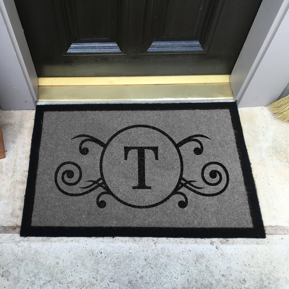 Infinity Custom Mats™ All-Weather Personalized Door Mat - STYLE: MONOGRAM SCROLL COLOR: GREY / BLACK - rugsthatfit.com