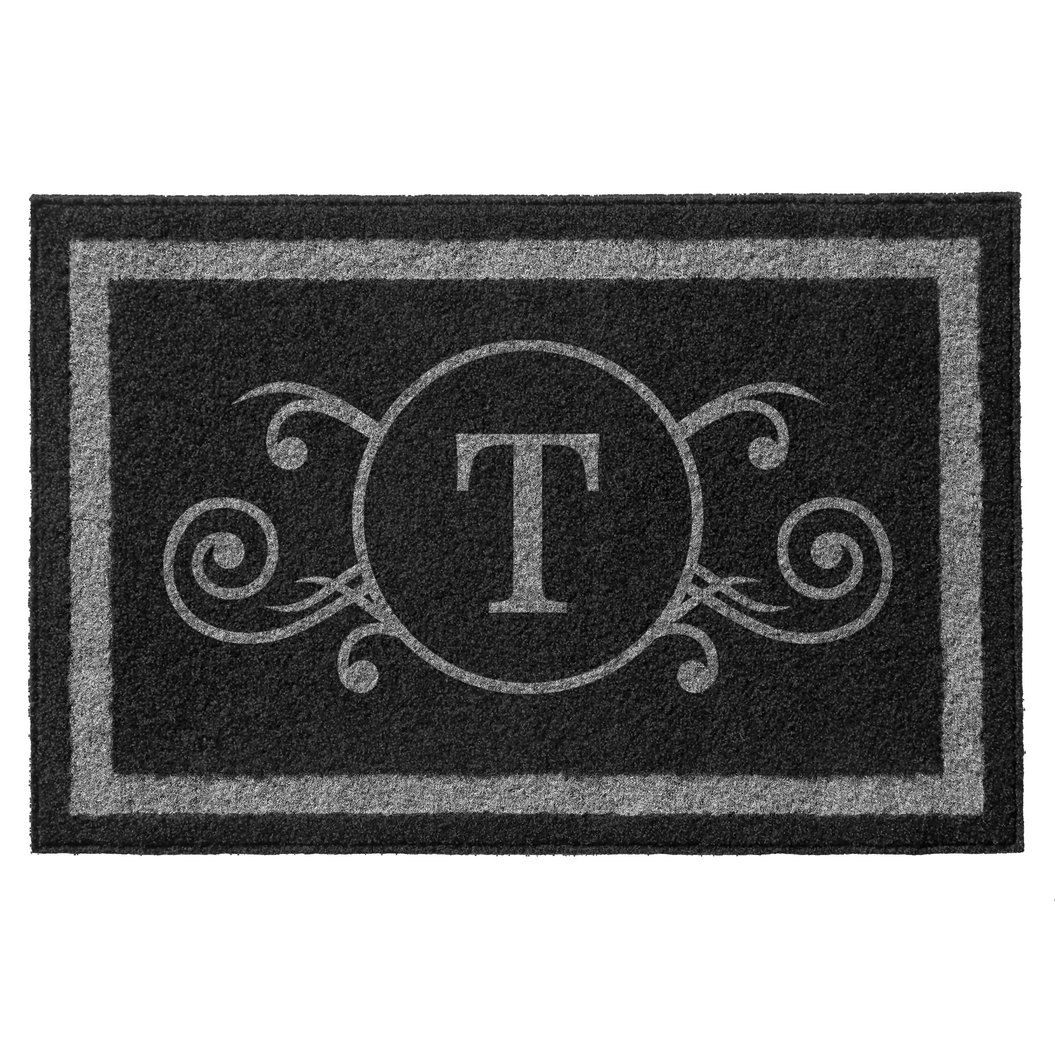 Infinity Custom Mats™ All-Weather Personalized Door Mat - STYLE: MONOGRAM SCROLL COLOR: BLACK / GREY - rugsthatfit.com