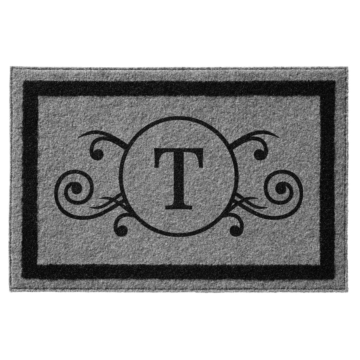Infinity Custom Mats™ All-Weather Personalized Door Mat - STYLE: MONOGRAM SCROLL COLOR: GREY / BLACK - rugsthatfit.com