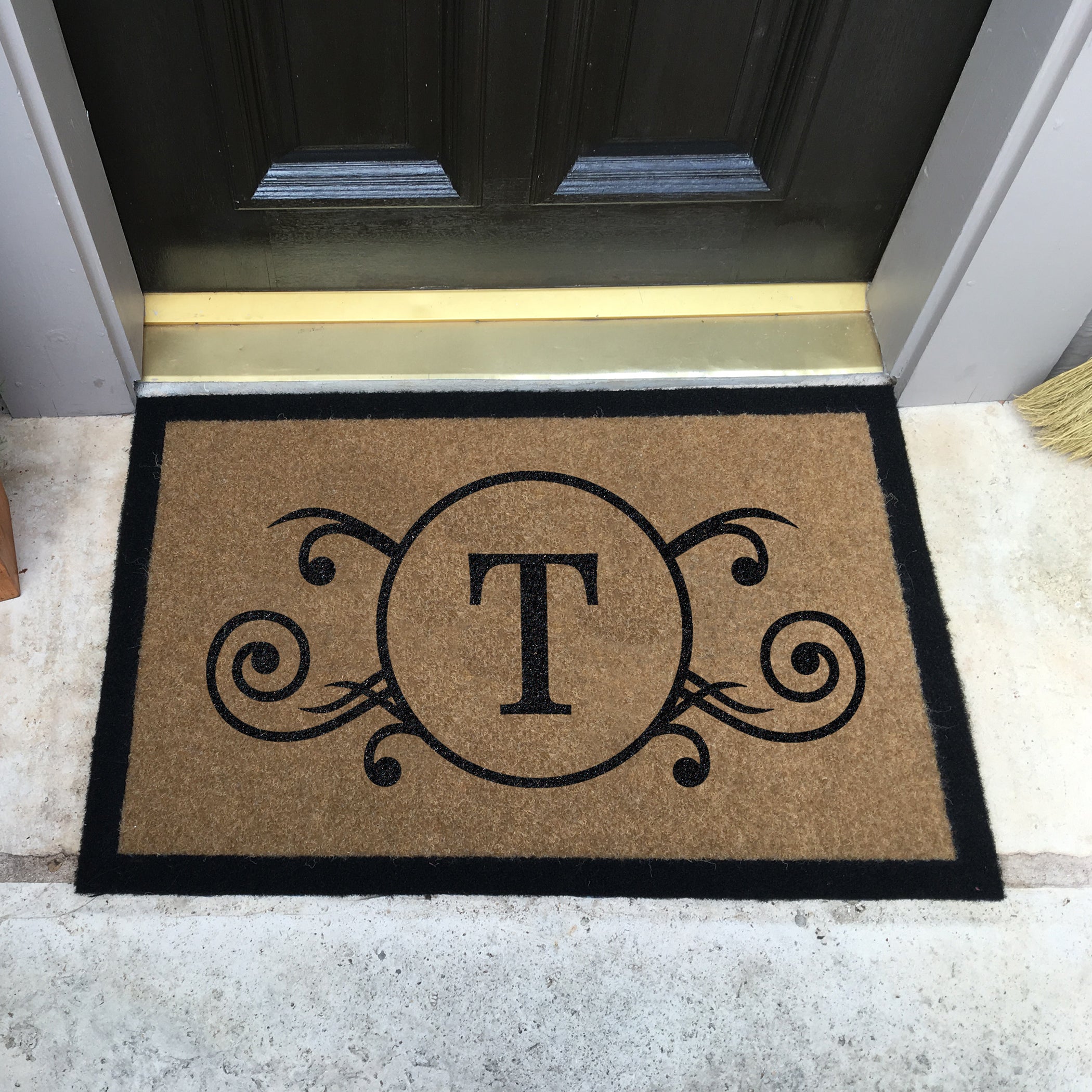 Infinity Custom Mats™ All-Weather Personalized Door Mat - STYLE: MONOGRAM SCROLL COLOR:TAN - rugsthatfit.com