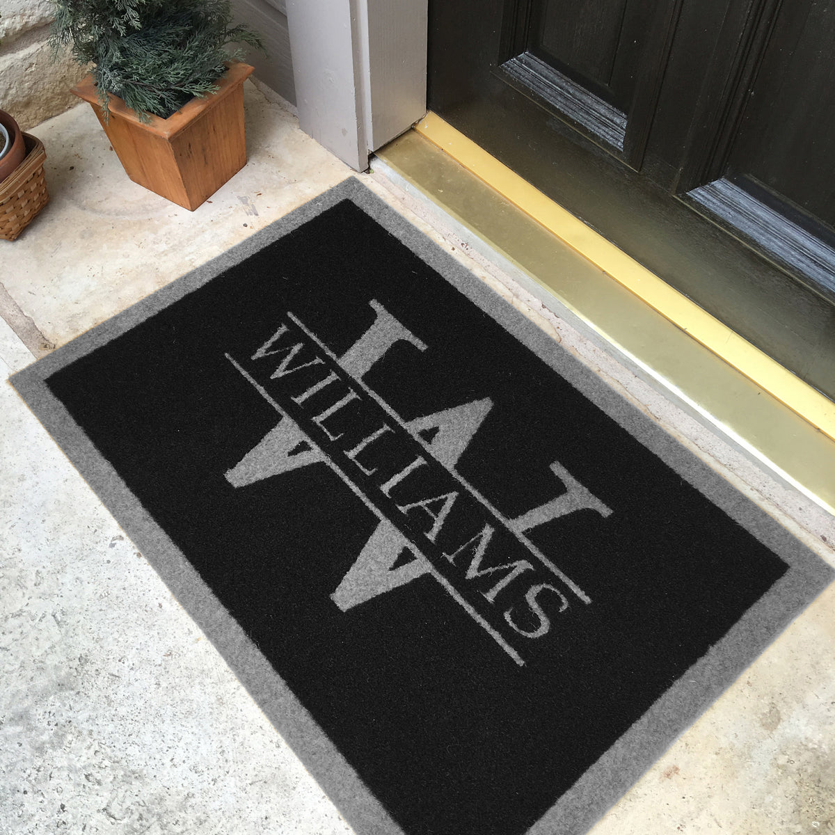 Infinity Custom Mats™ All-Weather Personalized Door Mat - STYLE: WILLIAMS COLOR: BLACK / GREY - rugsthatfit.com