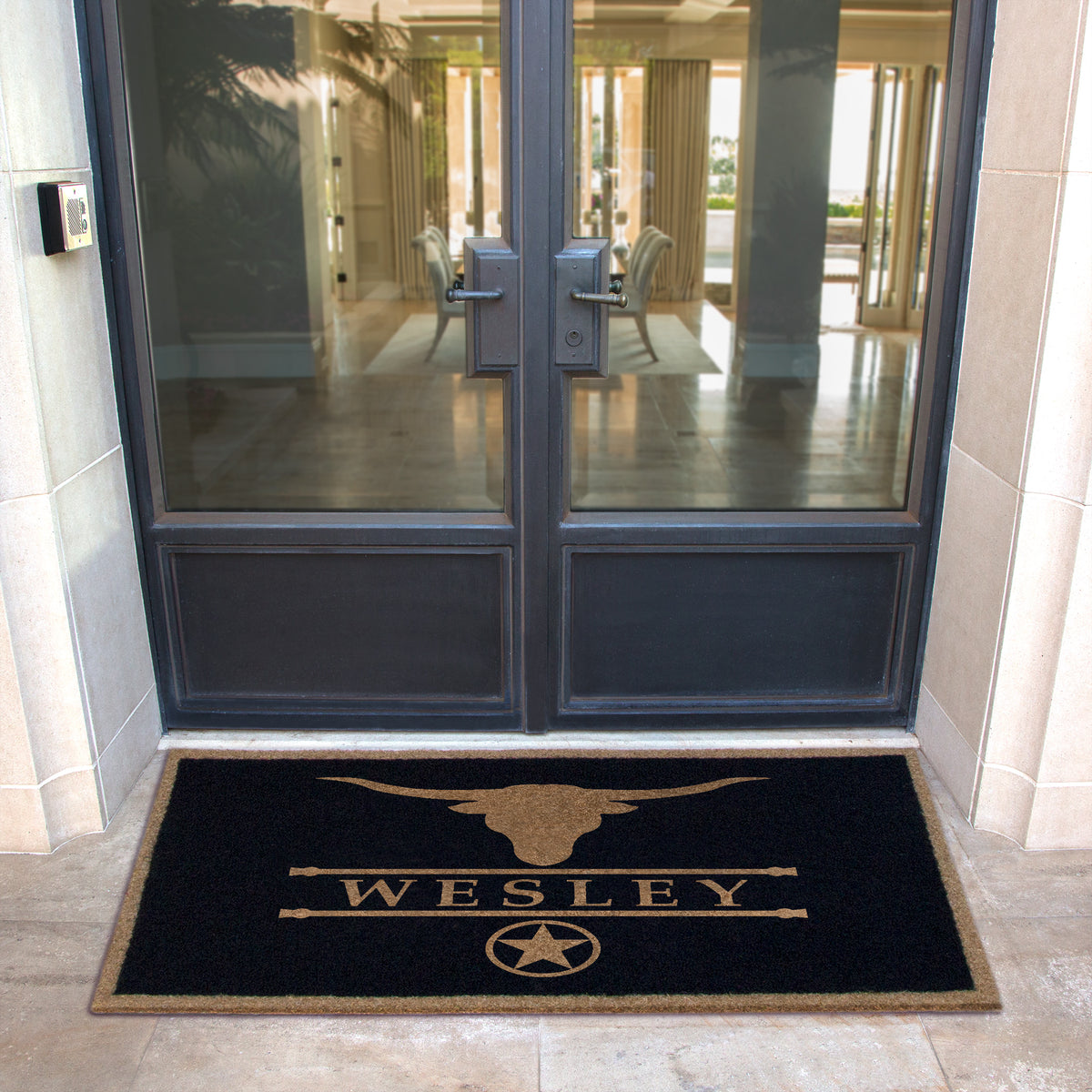 Infinity Custom Mats™ All-Weather Personalized Door Mat - STYLE: WESLEY COLOR:BLACK - rugsthatfit.com