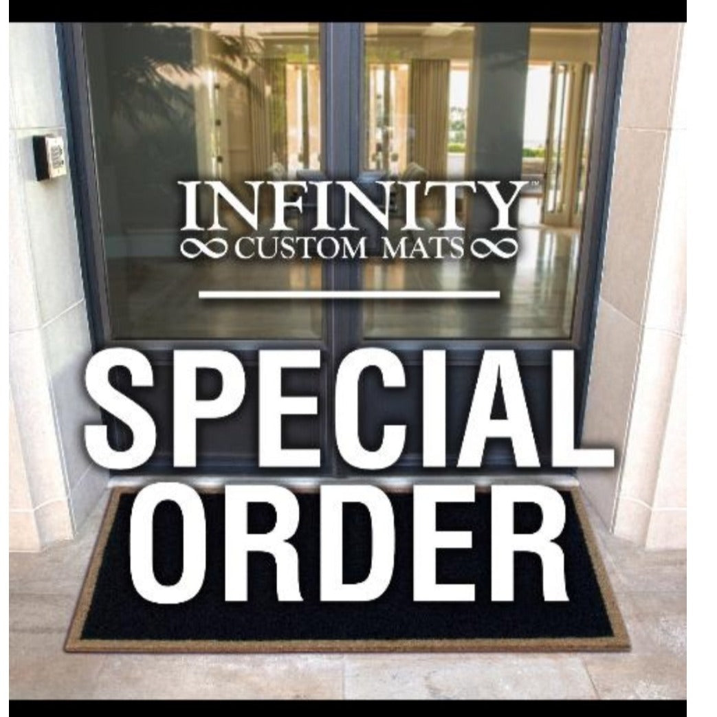 Custom all weather infinity doormat in black and tan, fade and shed resistant, perfect for front doors, and high traffic outdoor areas by RugsThatFit