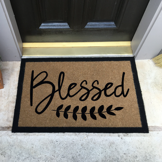 Infinity Custom Mats™ All-Weather Door Mat - STYLE: BLESSED COLOR: TAN - rugsthatfit.com