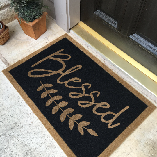 Infinity Custom Mats™ All-Weather Door Mat - STYLE: BLESSED COLOR: BLACK - rugsthatfit.com