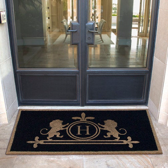 Infinity Custom Mats™ All-Weather Personalized Door Mat - STYLE: LIONS  COLOR:BLACK - rugsthatfit.com
