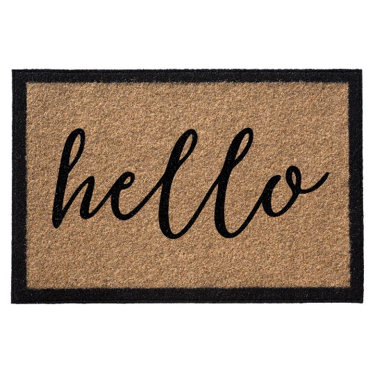 Infinity Custom Mats™ All-Weather Door Mat - STYLE: HELLO COLOR: TAN - rugsthatfit.com